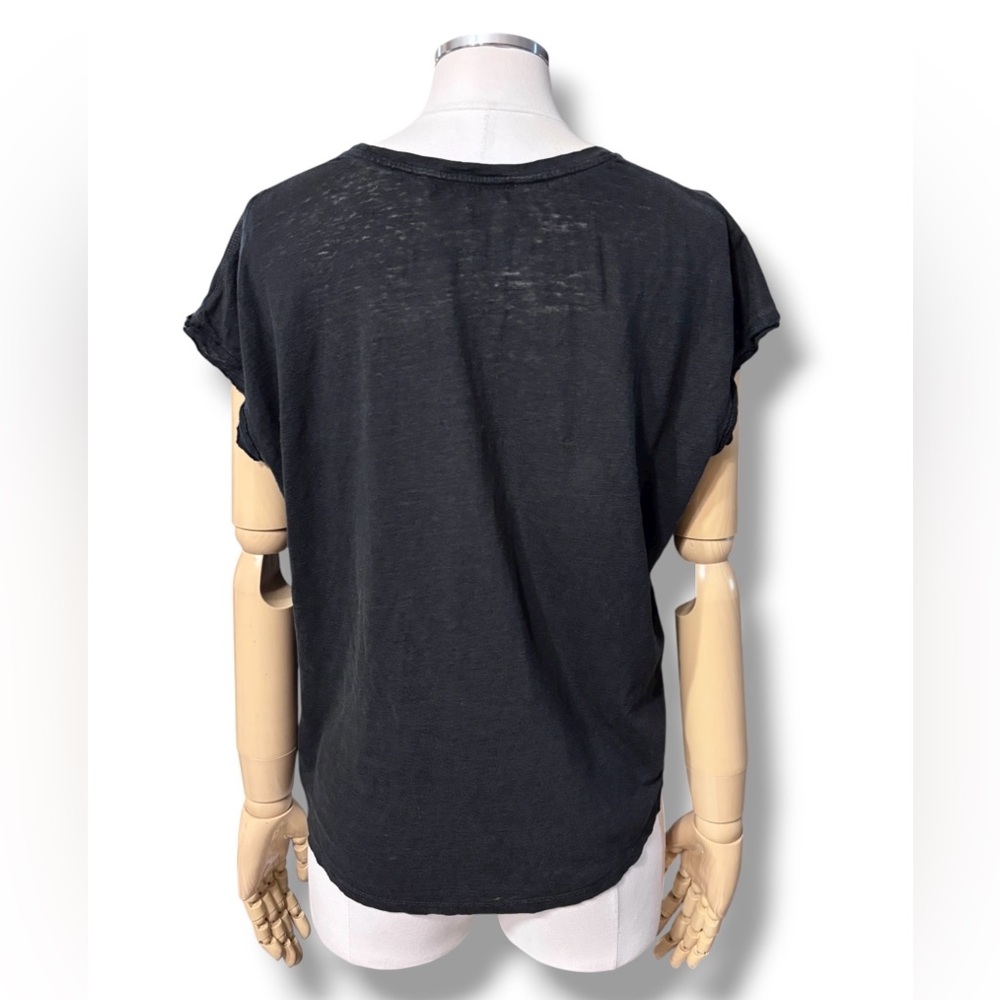 FRAME Easy Scoop Neck Organic Linen T-Shirt in Noir Size Small - Picture 6 of 12